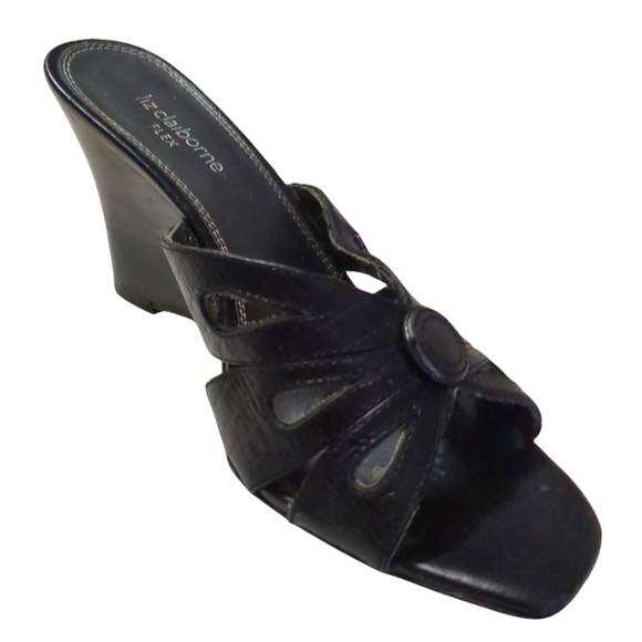 Liz Claiborne Black Slide Wedges Black Sandals Size 8.5 - Picture 11 of 12